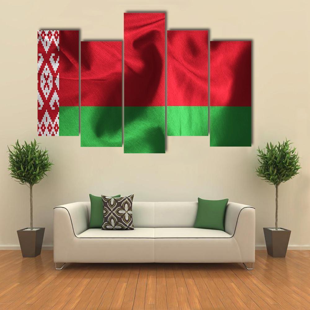 Waving Flag Of Belarus Canvas Wall Art-5 Pop-Gallery Wrap-47" x 32"-Tiaracle