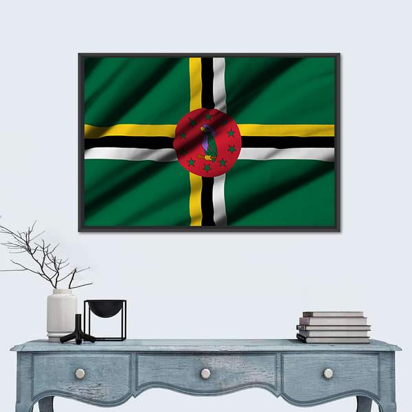 Waving Flag Of Dominica Canvas Wall Art-1 Piece-Floating Frame-24" x 16"-Tiaracle
