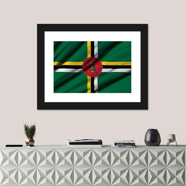 Waving Flag Of Dominica Canvas Wall Art-1 Piece-Framed Print-20" x 16"-Tiaracle