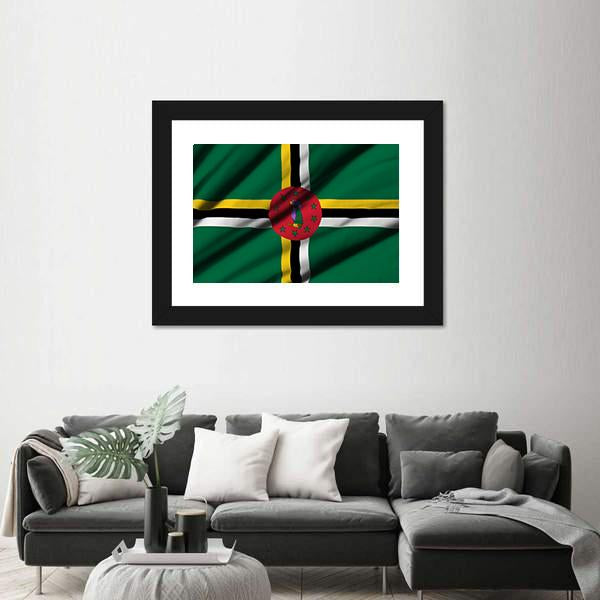 Waving Flag Of Dominica Canvas Wall Art-3 Horizontal-Gallery Wrap-25" x 16"-Tiaracle