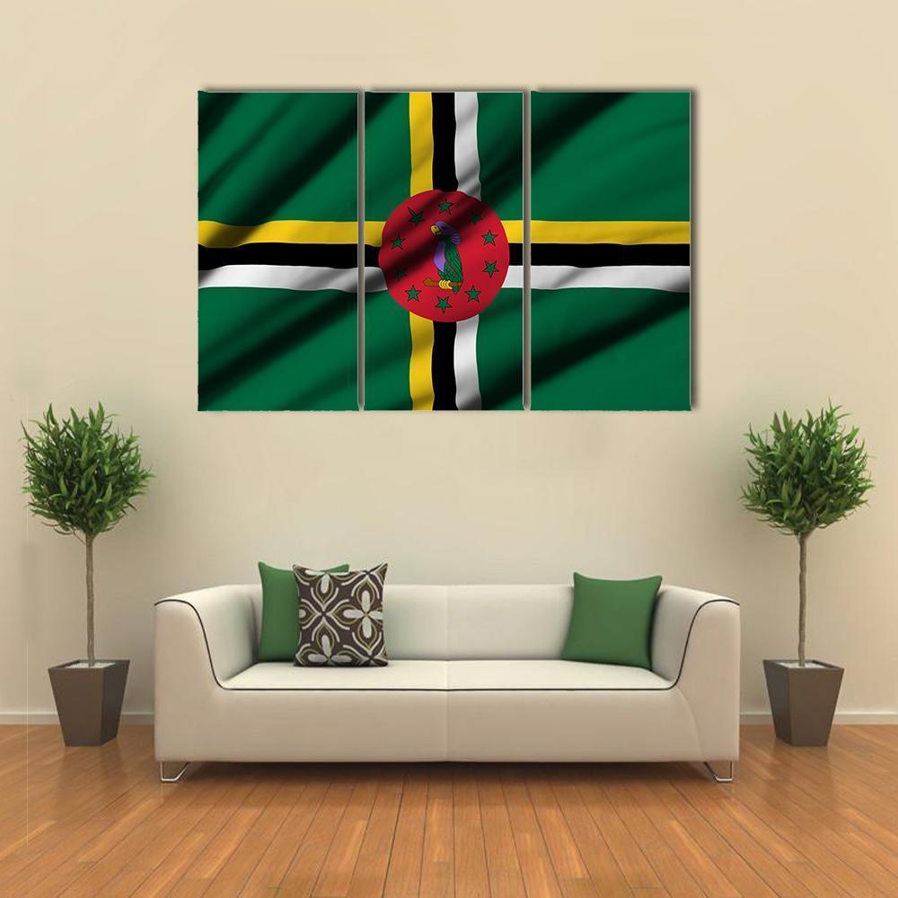 Waving Flag Of Dominica Canvas Wall Art-3 Horizontal-Gallery Wrap-37" x 24"-Tiaracle