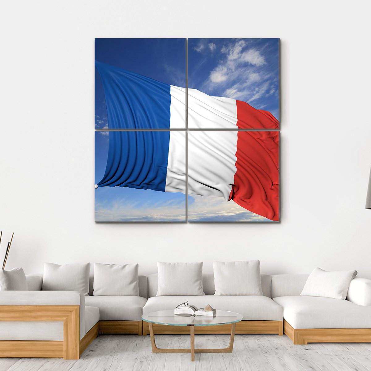 Waving Flag Of France Canvas Wall Art-4 Square-Gallery Wrap-17" x 17"-Tiaracle