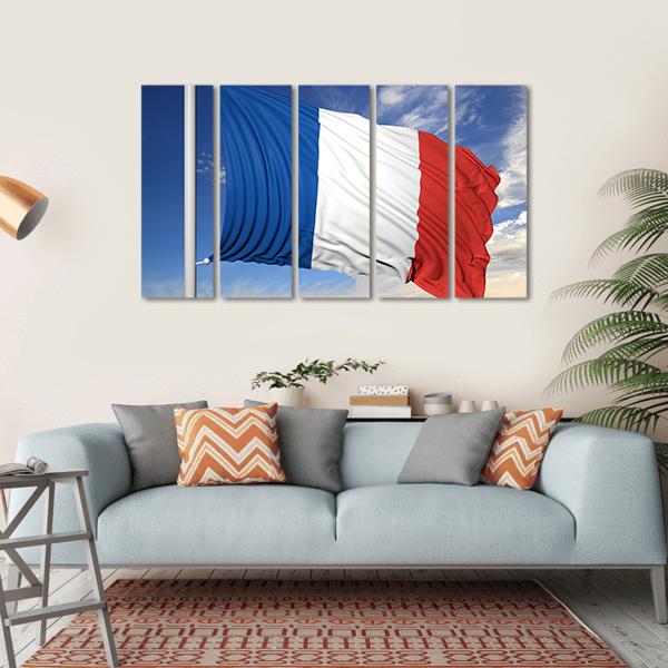 Waving Flag Of France Canvas Wall Art-5 Horizontal-Gallery Wrap-22" x 12"-Tiaracle