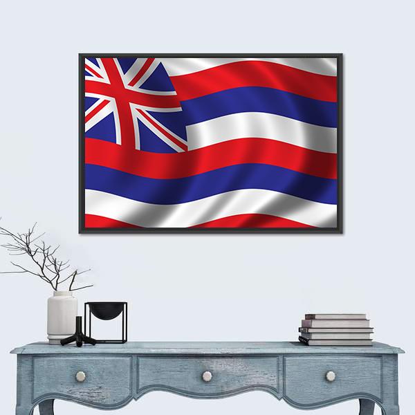 Waving Flag Of Hawaii Canvas Wall Art-1 Piece-Floating Frame-24" x 16"-Tiaracle