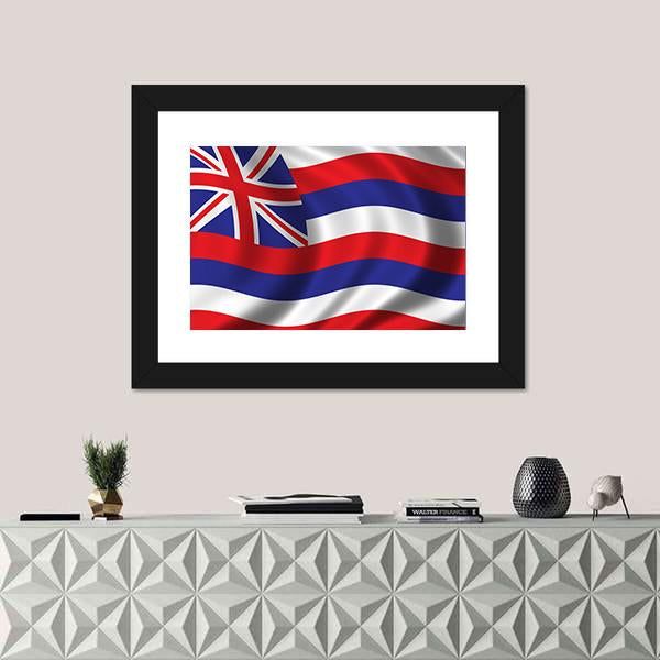 Waving Flag Of Hawaii Canvas Wall Art-1 Piece-Framed Print-20" x 16"-Tiaracle
