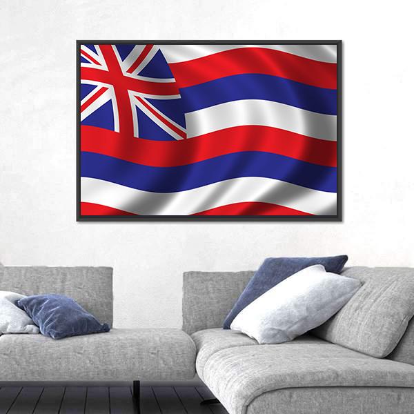Waving Flag Of Hawaii Canvas Wall Art-5 Horizontal-Gallery Wrap-22" x 12"-Tiaracle