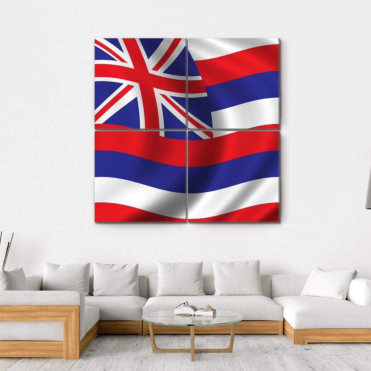 Waving Flag Of Hawaii Canvas Wall Art-4 Square-Gallery Wrap-17" x 17"-Tiaracle