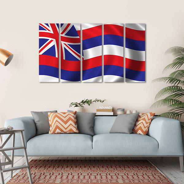 Waving Flag Of Hawaii Canvas Wall Art-5 Horizontal-Gallery Wrap-22" x 12"-Tiaracle