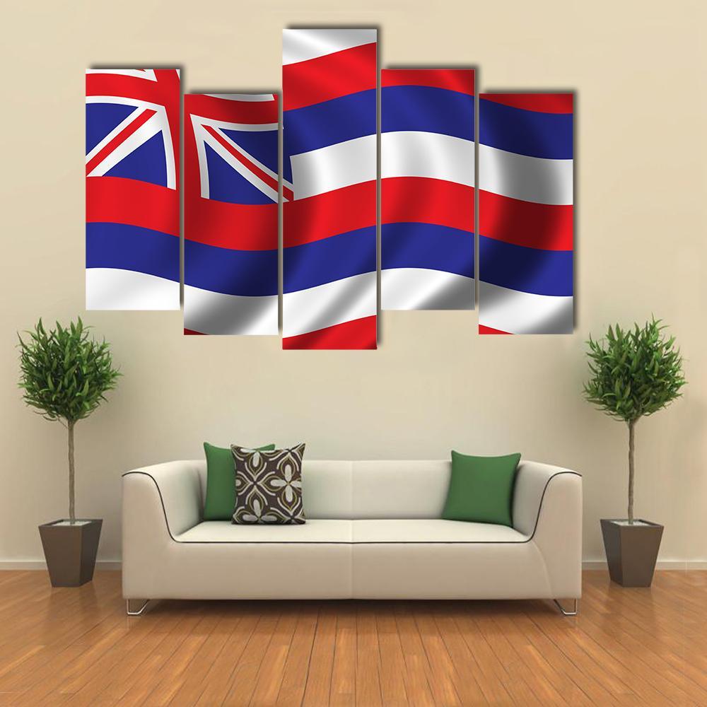 Waving Flag Of Hawaii Canvas Wall Art-5 Pop-Gallery Wrap-47" x 32"-Tiaracle