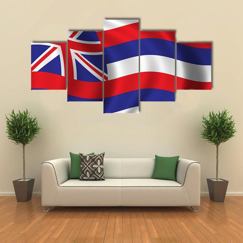 Waving Flag Of Hawaii Canvas Wall Art-4 Pop-Gallery Wrap-50" x 32"-Tiaracle