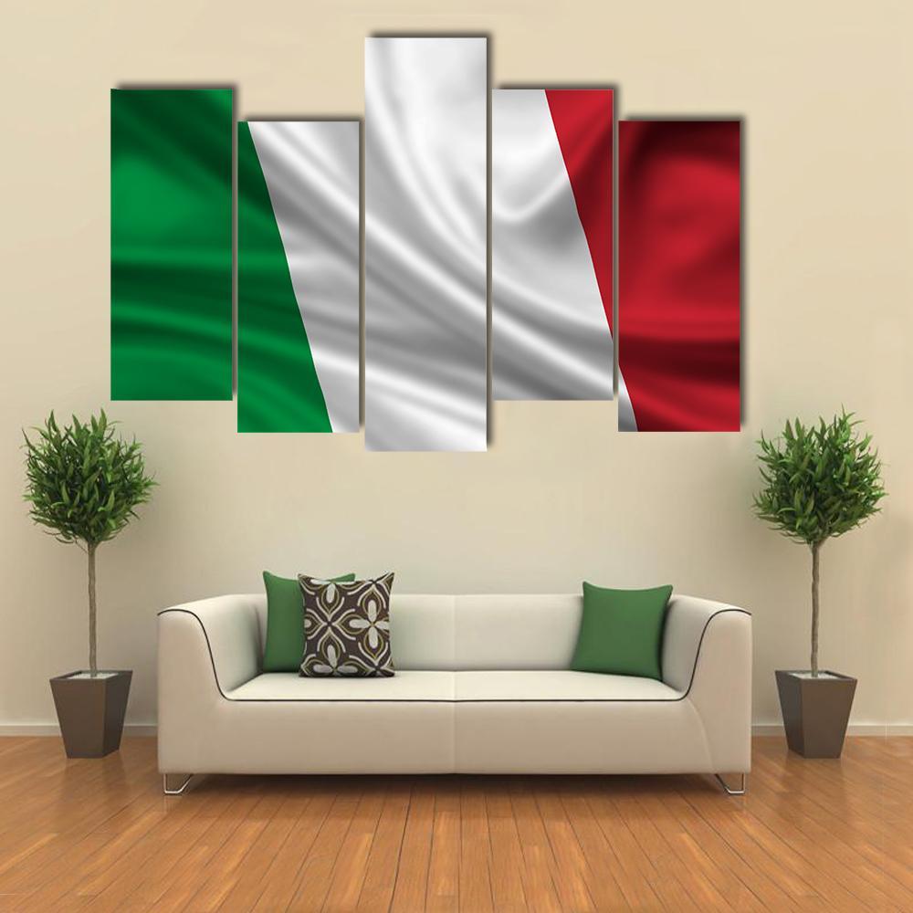 Waving Flag Of Italy Canvas Wall Art-5 Pop-Gallery Wrap-47" x 32"-Tiaracle