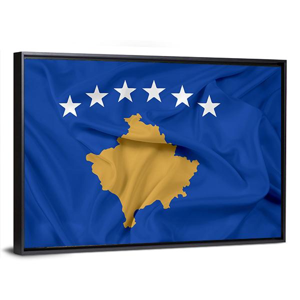 Waving Flag Of Kosovo Canvas Wall Art-3 Horizontal-Gallery Wrap-25" x 16"-Tiaracle