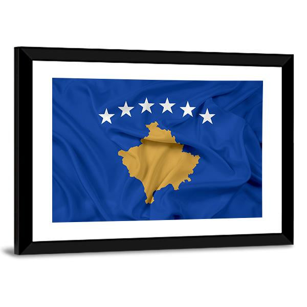 Waving Flag Of Kosovo Canvas Wall Art-3 Horizontal-Gallery Wrap-25" x 16"-Tiaracle