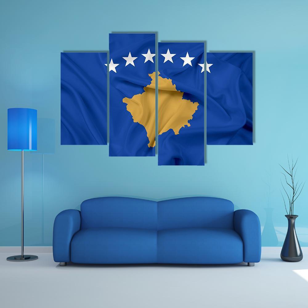 Waving Flag Of Kosovo Canvas Wall Art-4 Pop-Gallery Wrap-50" x 32"-Tiaracle