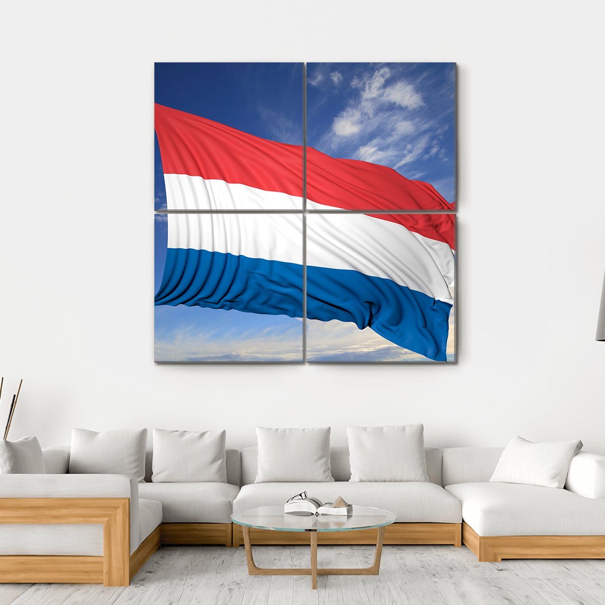 Waving Flag Of Netherlands Canvas Wall Art-4 Square-Gallery Wrap-17" x 17"-Tiaracle