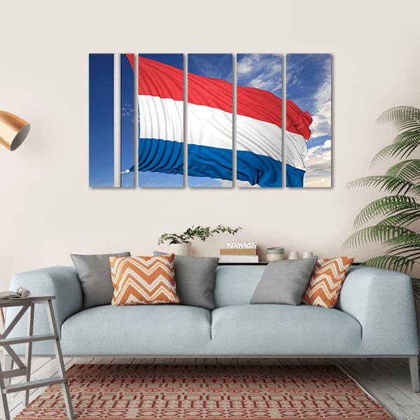 Waving Flag Of Netherlands Canvas Wall Art-5 Horizontal-Gallery Wrap-22" x 12"-Tiaracle