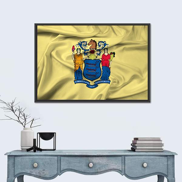 Waving Flag Of New Jersey Canvas Wall Art-1 Piece-Floating Frame-24" x 16"-Tiaracle