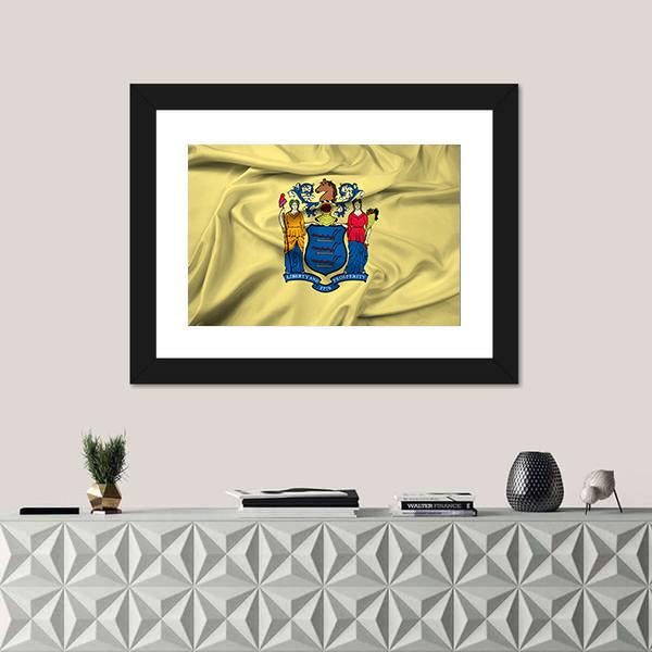 Waving Flag Of New Jersey Canvas Wall Art-1 Piece-Framed Print-20" x 16"-Tiaracle
