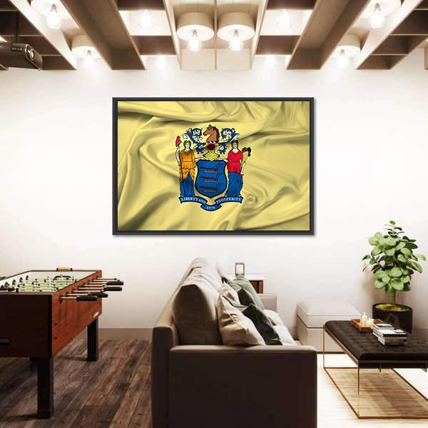 Waving Flag Of New Jersey Canvas Wall Art-5 Horizontal-Gallery Wrap-22" x 12"-Tiaracle