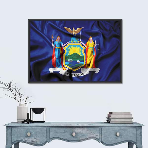 Waving Flag Of New York Canvas Wall Art-1 Piece-Floating Frame-24" x 16"-Tiaracle