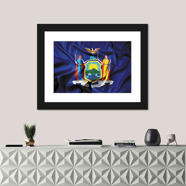 Waving Flag Of New York Canvas Wall Art-1 Piece-Framed Print-20" x 16"-Tiaracle