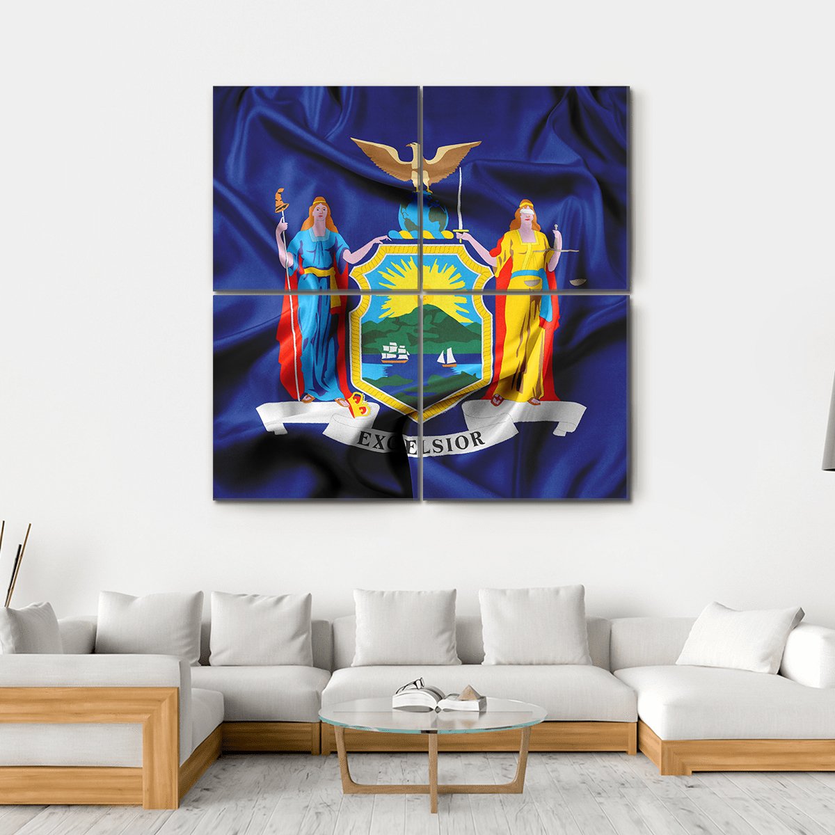 Waving Flag Of New York Canvas Wall Art-4 Square-Gallery Wrap-17" x 17"-Tiaracle