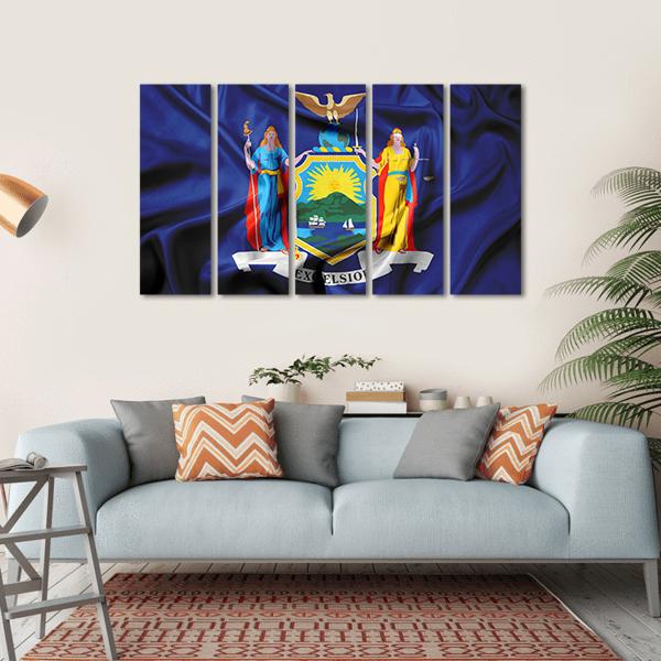 Waving Flag Of New York Canvas Wall Art-5 Horizontal-Gallery Wrap-22" x 12"-Tiaracle