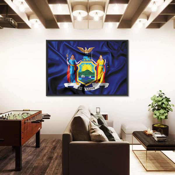 Waving Flag Of New York Canvas Wall Art-5 Horizontal-Gallery Wrap-22" x 12"-Tiaracle