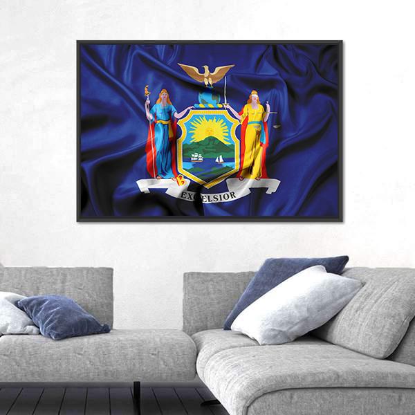 Waving Flag Of New York Canvas Wall Art-5 Horizontal-Gallery Wrap-22" x 12"-Tiaracle