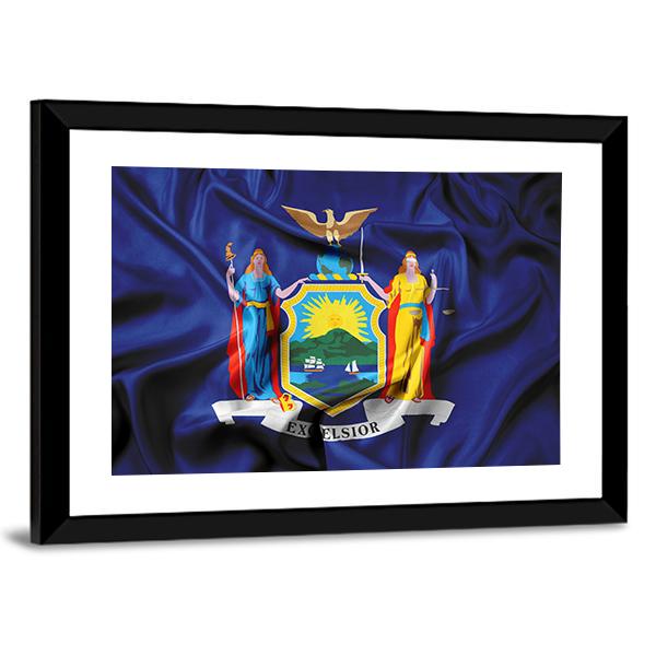 Waving Flag Of New York Canvas Wall Art-5 Horizontal-Gallery Wrap-22" x 12"-Tiaracle
