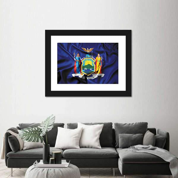 Waving Flag Of New York Canvas Wall Art-5 Horizontal-Gallery Wrap-22" x 12"-Tiaracle