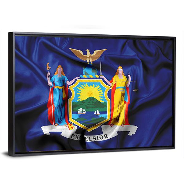 Waving Flag Of New York Canvas Wall Art-5 Horizontal-Gallery Wrap-22" x 12"-Tiaracle