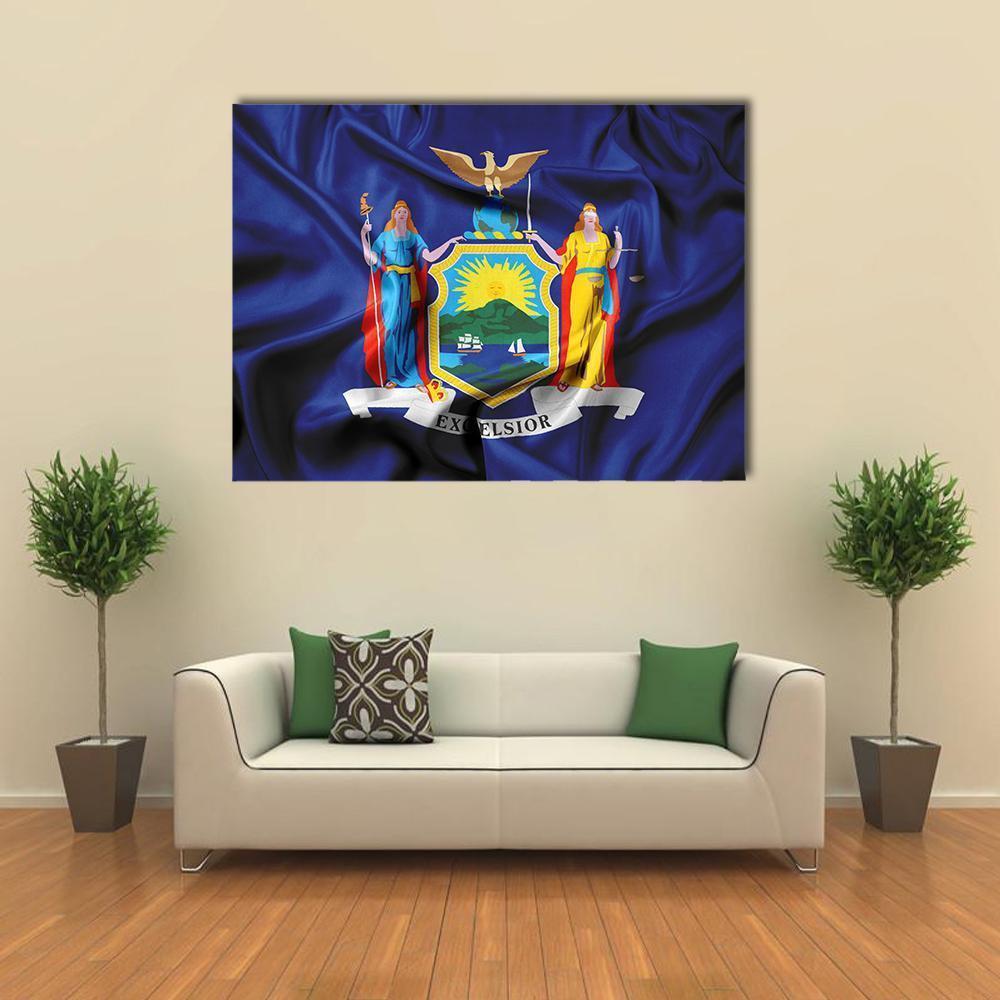 Waving Flag Of New York Canvas Wall Art-1 Piece-Gallery Wrap-48" x 32"-Tiaracle