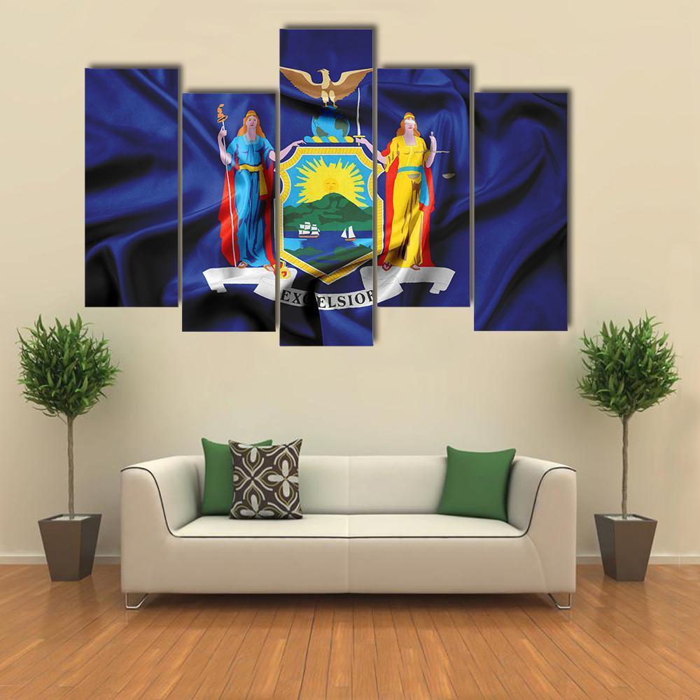 Waving Flag Of New York Canvas Wall Art-5 Pop-Gallery Wrap-47" x 32"-Tiaracle