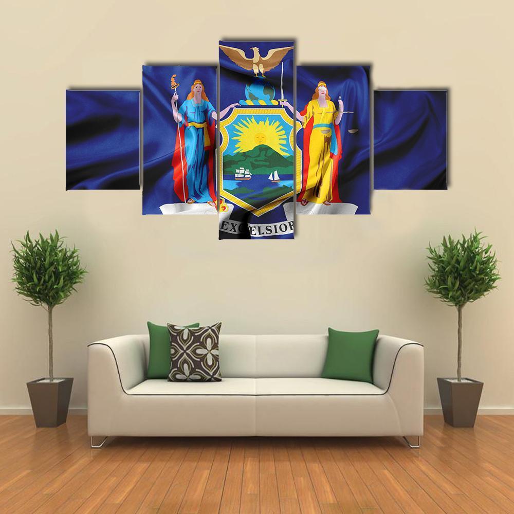 Waving Flag Of New York Canvas Wall Art-5 Pop-Gallery Wrap-47" x 32"-Tiaracle