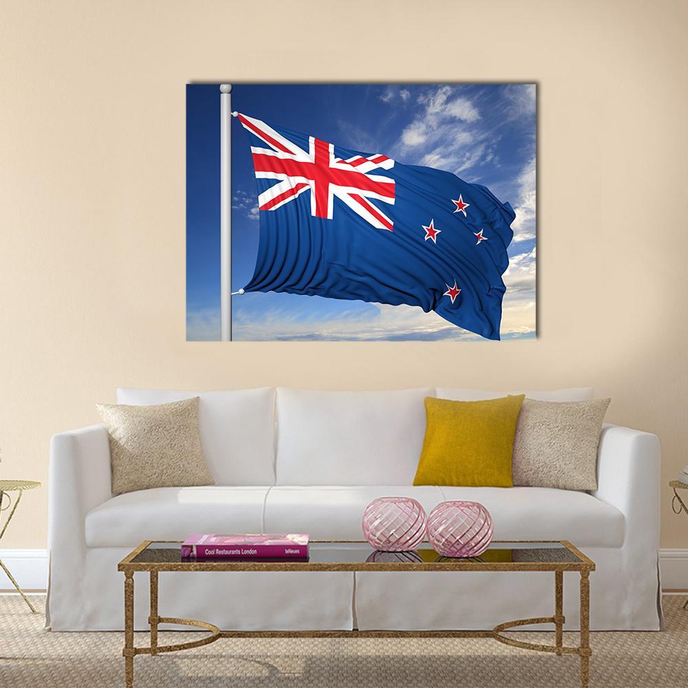 Waving Flag Of New Zealand Canvas Wall Art-4 Horizontal-Gallery Wrap-34" x 24"-Tiaracle