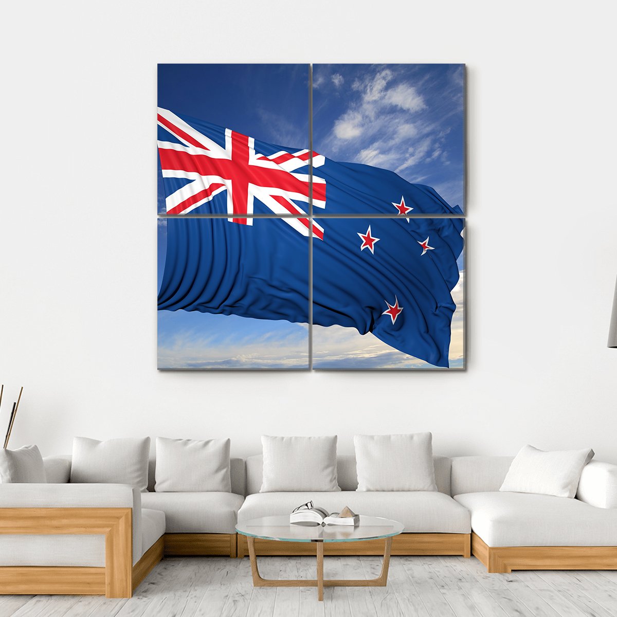 Waving Flag Of New Zealand Canvas Wall Art-4 Square-Gallery Wrap-17" x 17"-Tiaracle