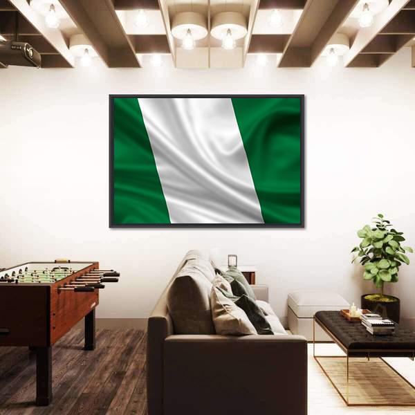 Waving Flag Of Nigeria Canvas Wall Art-3 Horizontal-Gallery Wrap-25" x 16"-Tiaracle