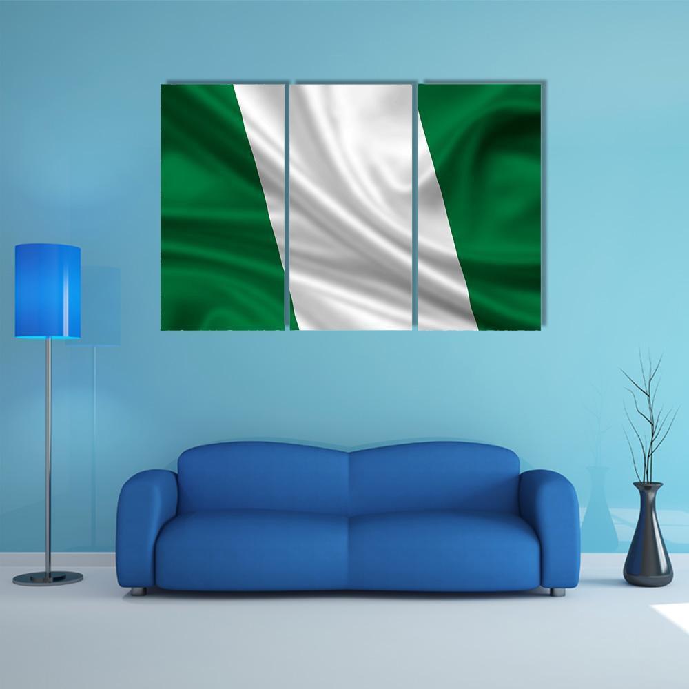Waving Flag Of Nigeria Canvas Wall Art-3 Horizontal-Gallery Wrap-37" x 24"-Tiaracle