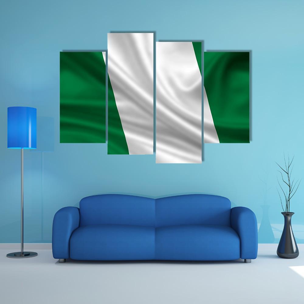 Waving Flag Of Nigeria Canvas Wall Art-5 Star-Gallery Wrap-62" x 32"-Tiaracle