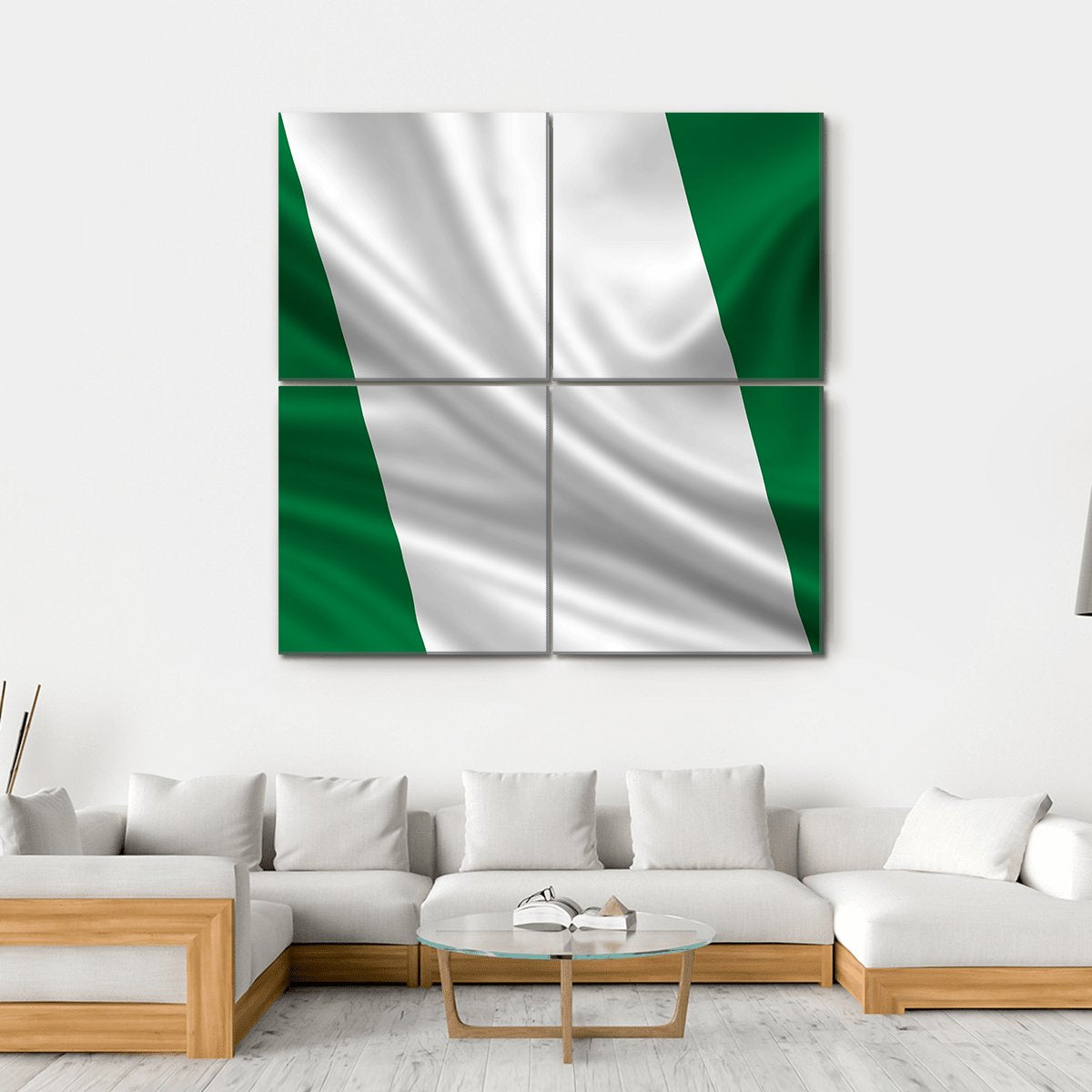 Waving Flag Of Nigeria Canvas Wall Art-4 Square-Gallery Wrap-17" x 17"-Tiaracle