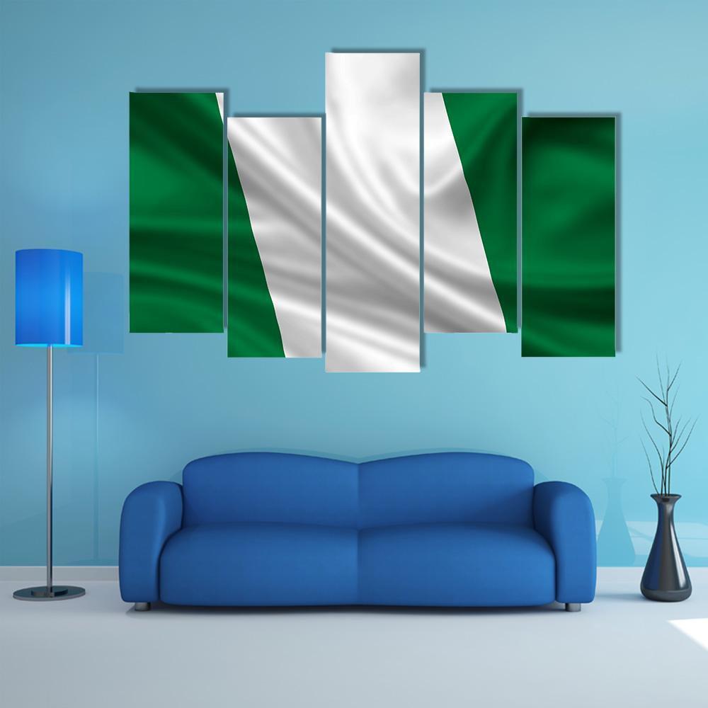 Waving Flag Of Nigeria Canvas Wall Art-5 Pop-Gallery Wrap-47" x 32"-Tiaracle