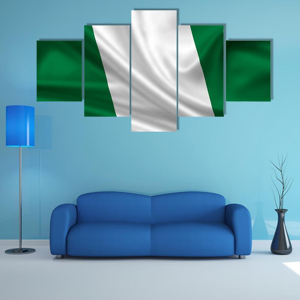 Waving Flag Of Nigeria Canvas Wall Art-5 Star-Gallery Wrap-62" x 32"-Tiaracle
