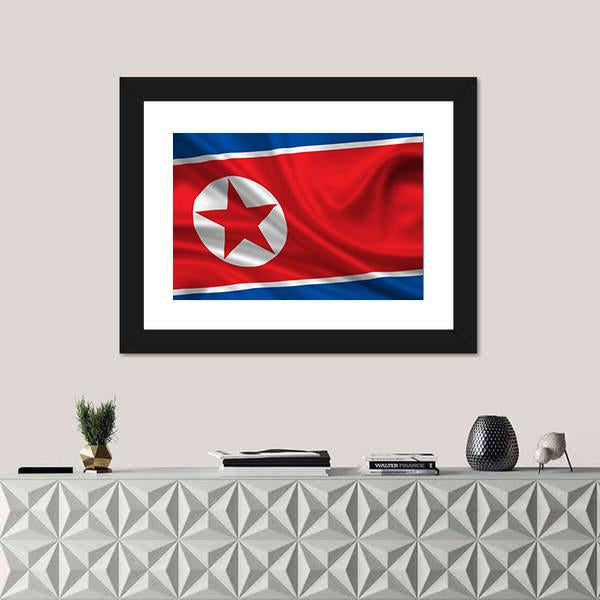Waving Flag Of North Korea Canvas Wall Art-1 Piece-Framed Print-20" x 16"-Tiaracle