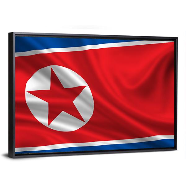 Waving Flag Of North Korea Canvas Wall Art-3 Horizontal-Gallery Wrap-25" x 16"-Tiaracle
