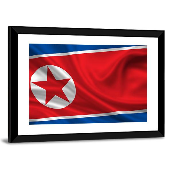 Waving Flag Of North Korea Canvas Wall Art-5 Horizontal-Gallery Wrap-22" x 12"-Tiaracle