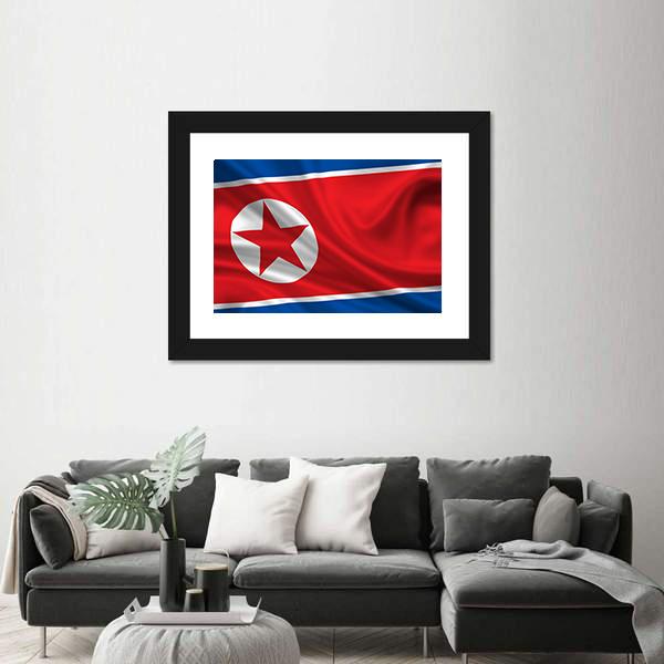 Waving Flag Of North Korea Canvas Wall Art-3 Horizontal-Gallery Wrap-25" x 16"-Tiaracle
