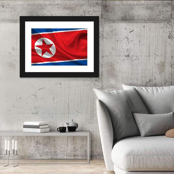Waving Flag Of North Korea Canvas Wall Art-3 Horizontal-Gallery Wrap-25" x 16"-Tiaracle
