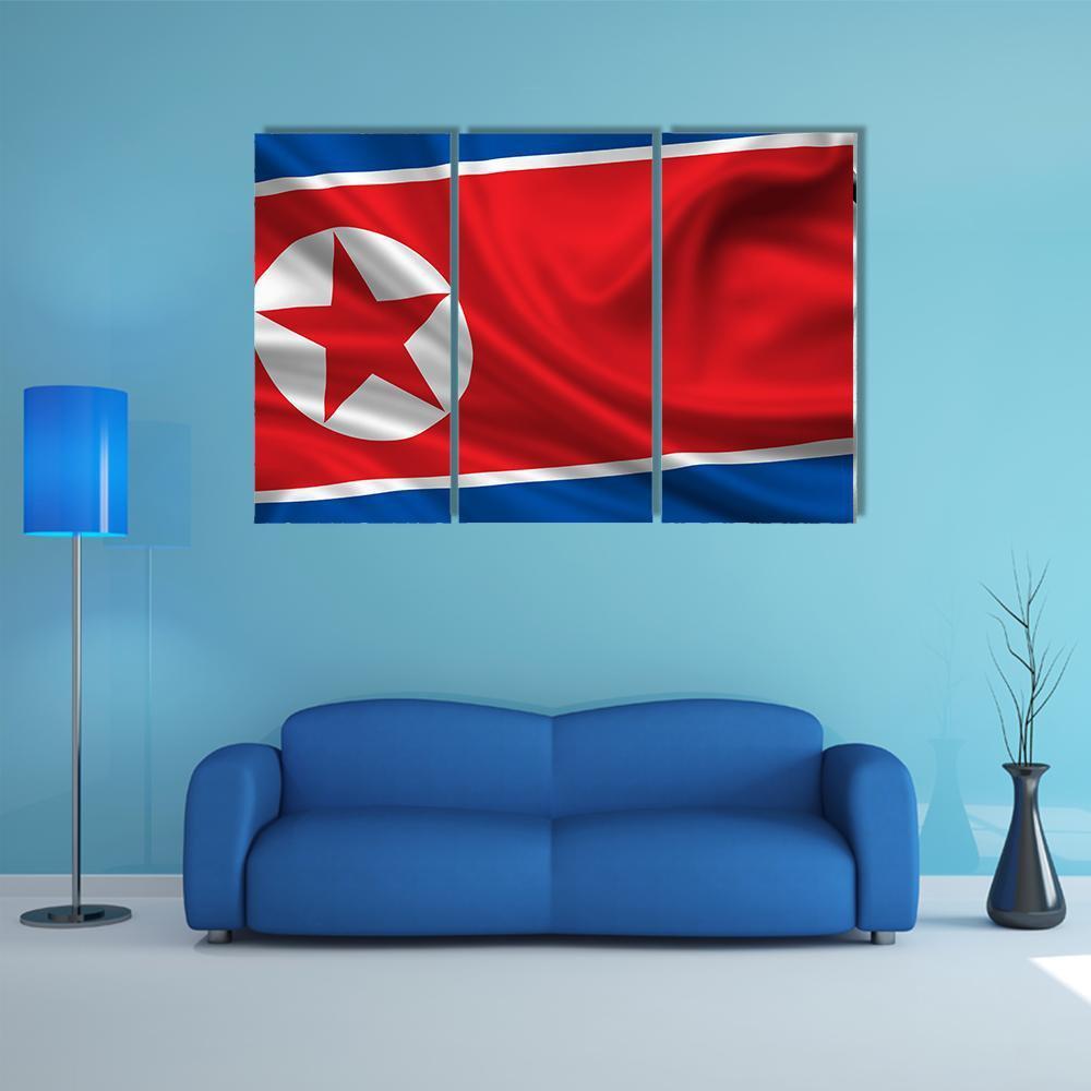 Waving Flag Of North Korea Canvas Wall Art-3 Horizontal-Gallery Wrap-37" x 24"-Tiaracle