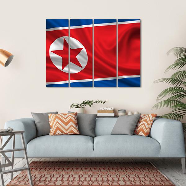 Waving Flag Of North Korea Canvas Wall Art-4 Horizontal-Gallery Wrap-34" x 24"-Tiaracle